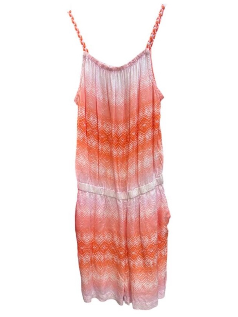 Cherokee NWT Girls Romper Pink Orange Chevron Braided Straps Pockets Large